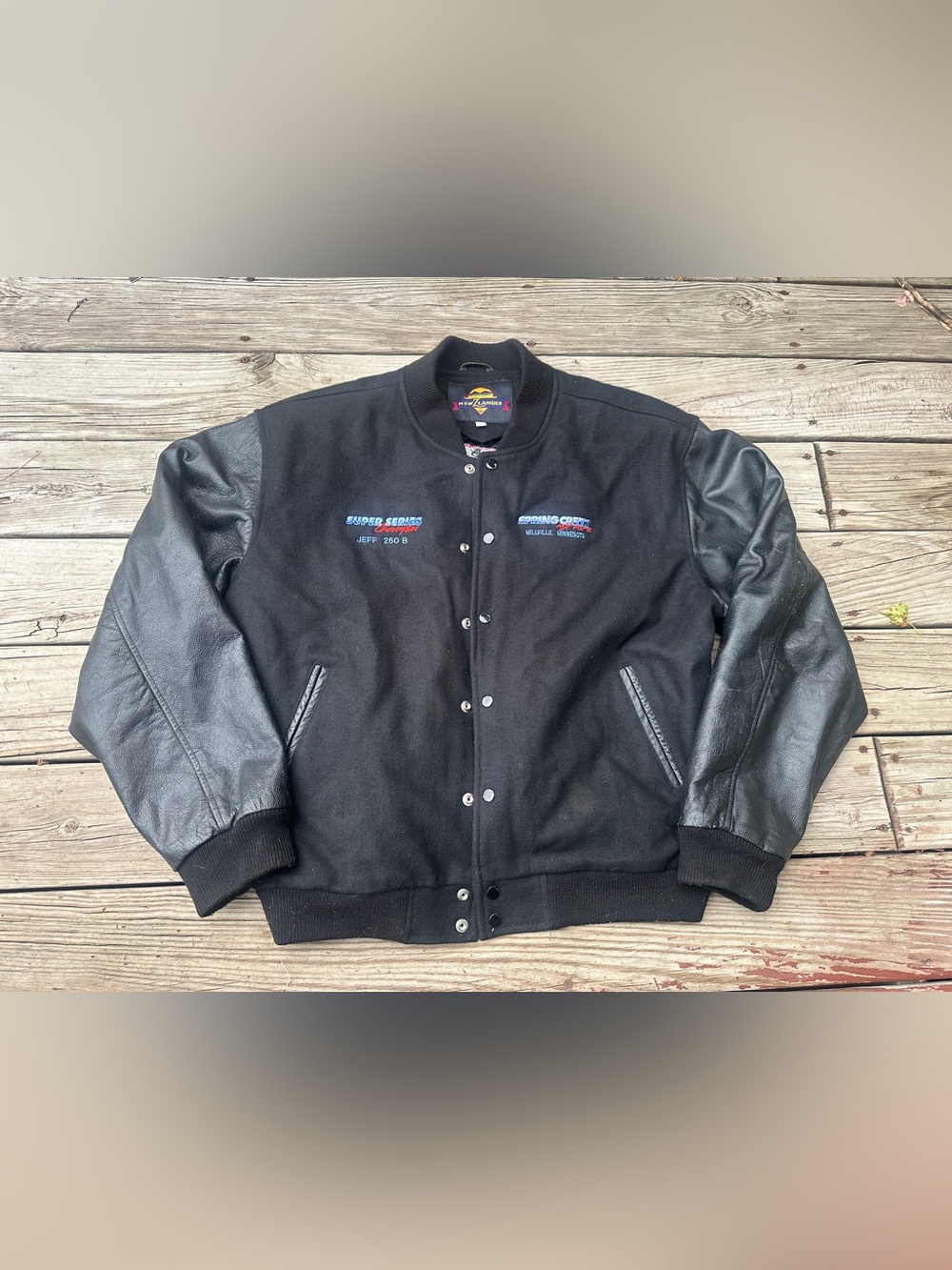 Bob’s Cycle Supply Black Leather Polywool Varsity/Letter Jacket, Size XL